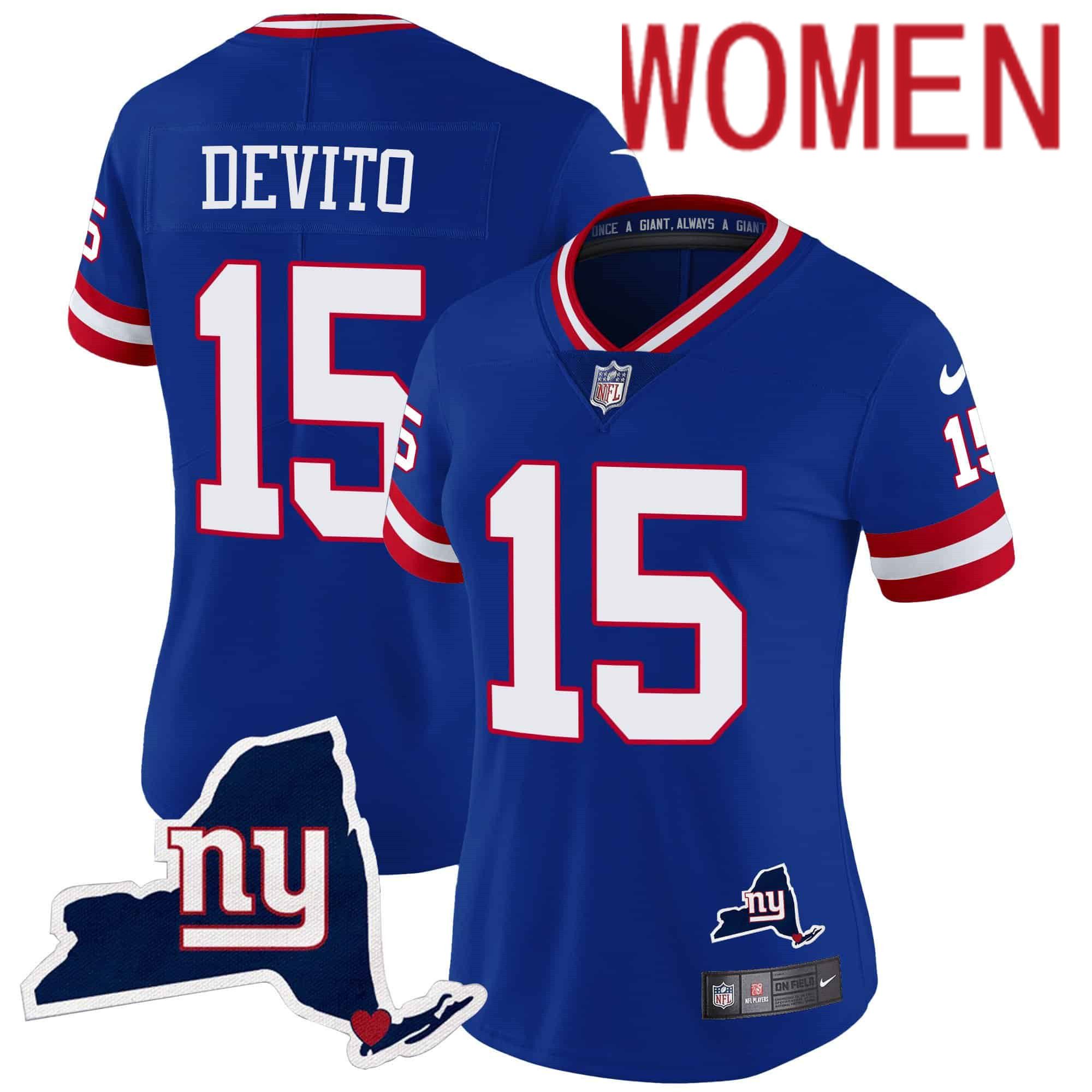 Women New York Giants #15 Devito Blue 2024 Nike Map Patch Limited NFL Jersey style 1